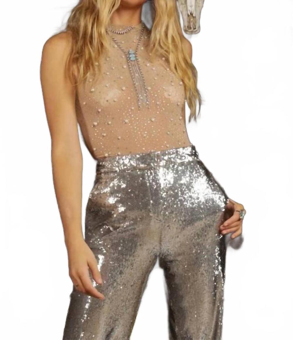 NEW BLUE BUTTERCUP jewel pearl bodysuit in nude